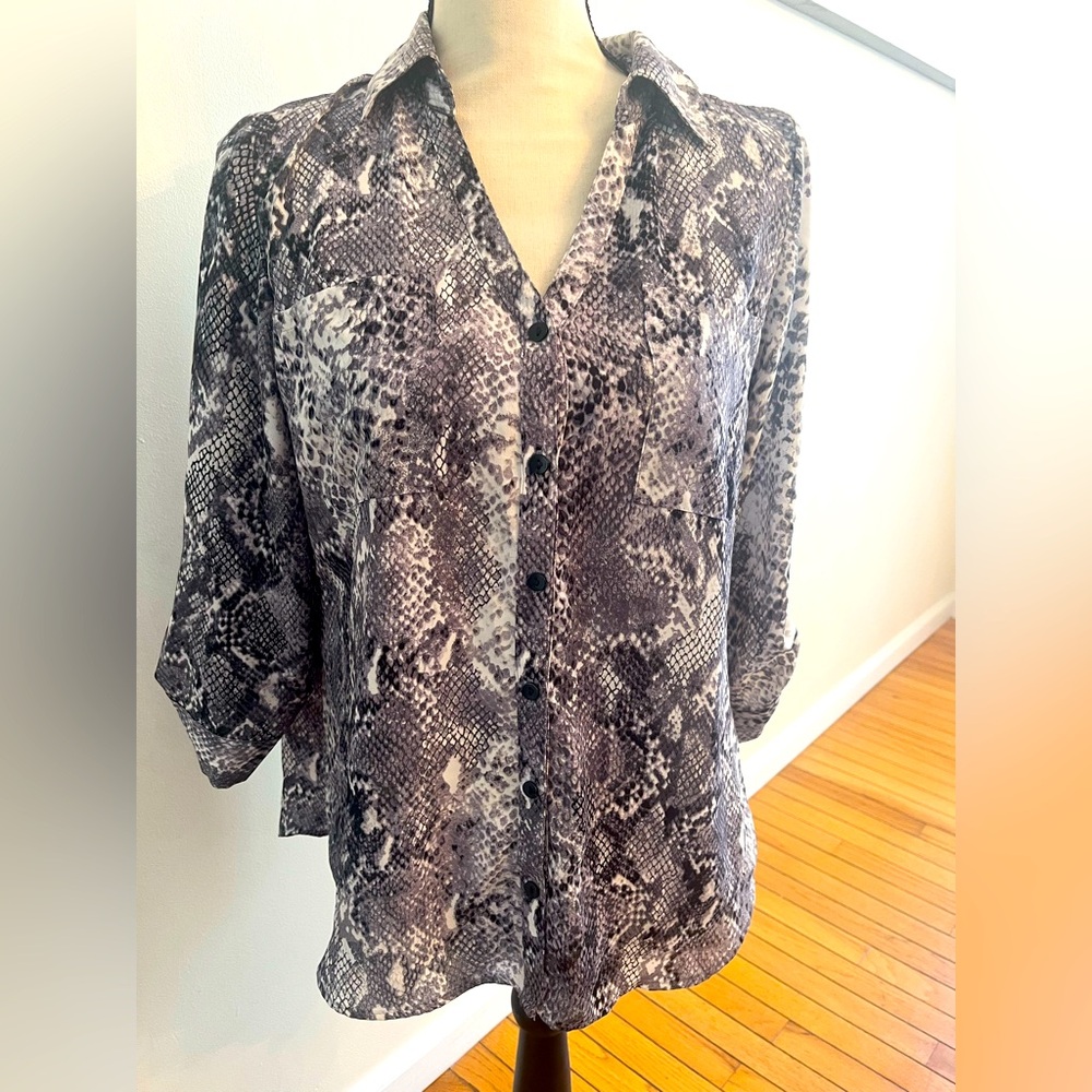 Women's Snake Print Button-Up Blouse